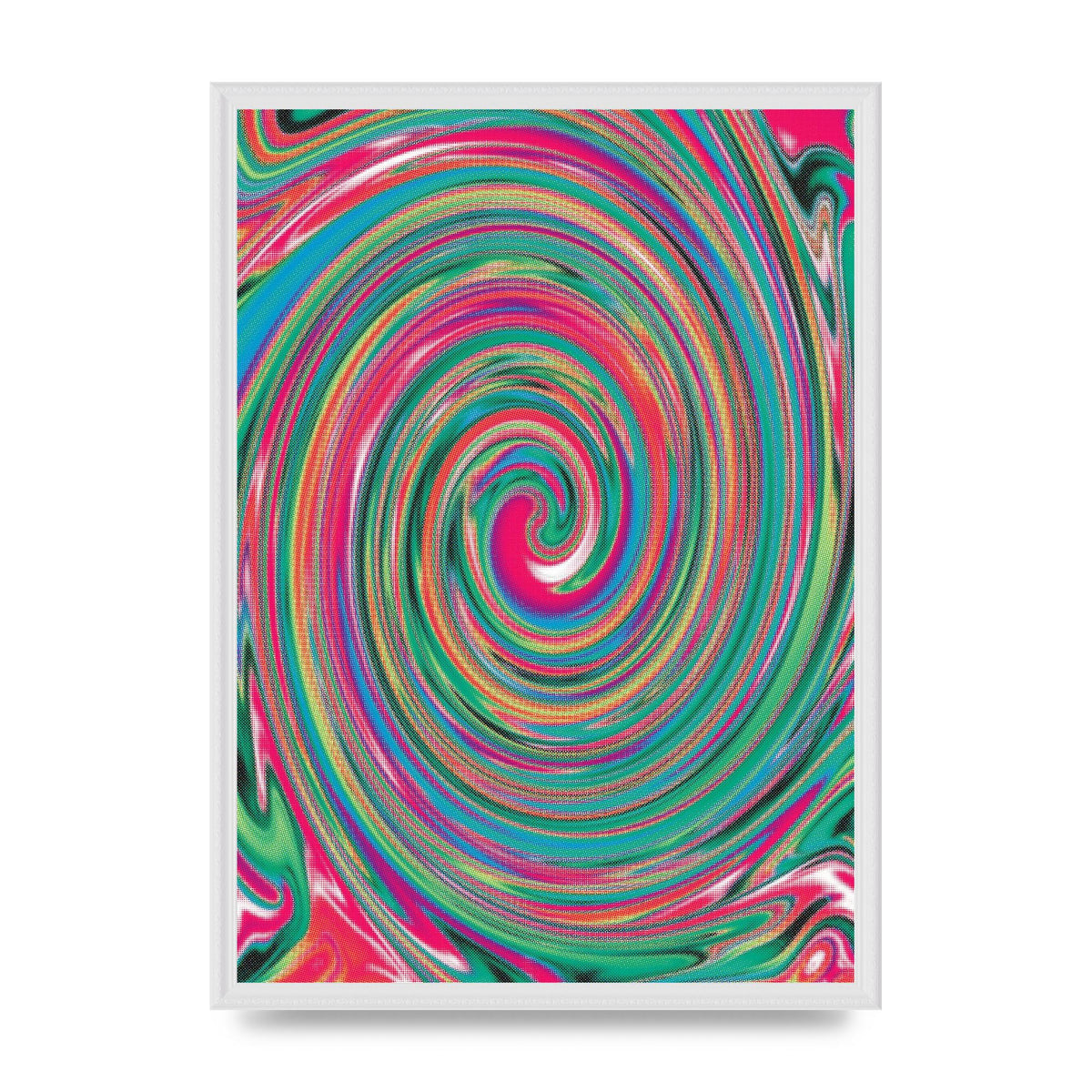 Halftone Multicolour Trippy Swirl Printed Poster - A2 framed