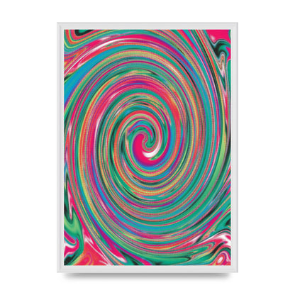 Halftone Multicolour Trippy Swirl Printed Poster - A2 framed