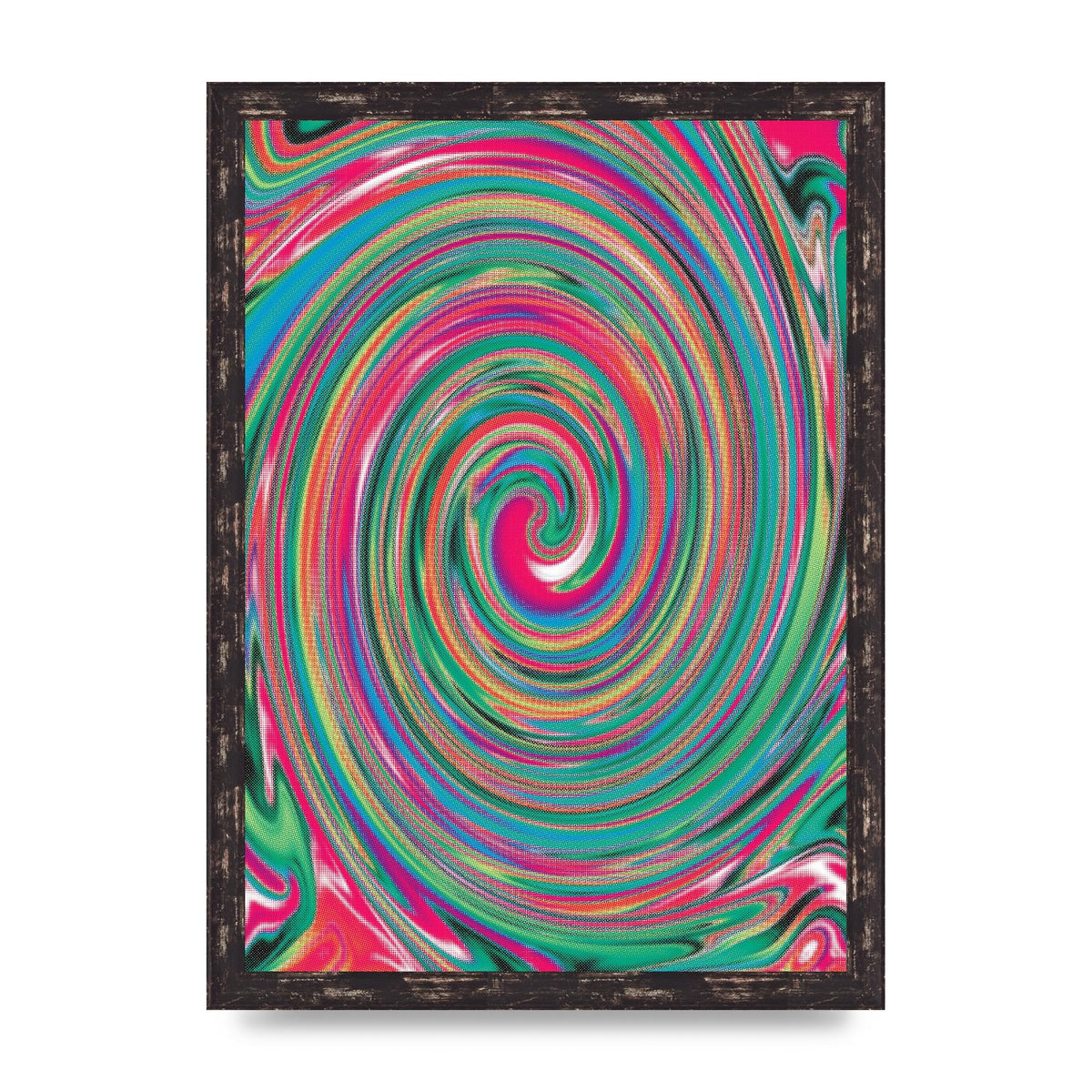 Halftone Multicolour Trippy Swirl Printed Poster - A3 framed