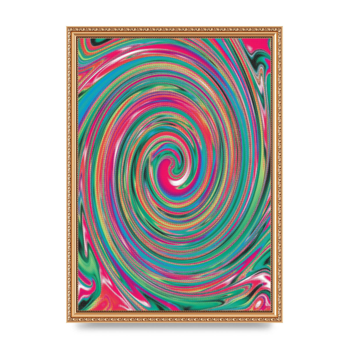 Halftone Multicolour Trippy Swirl Printed Poster - A3 framed