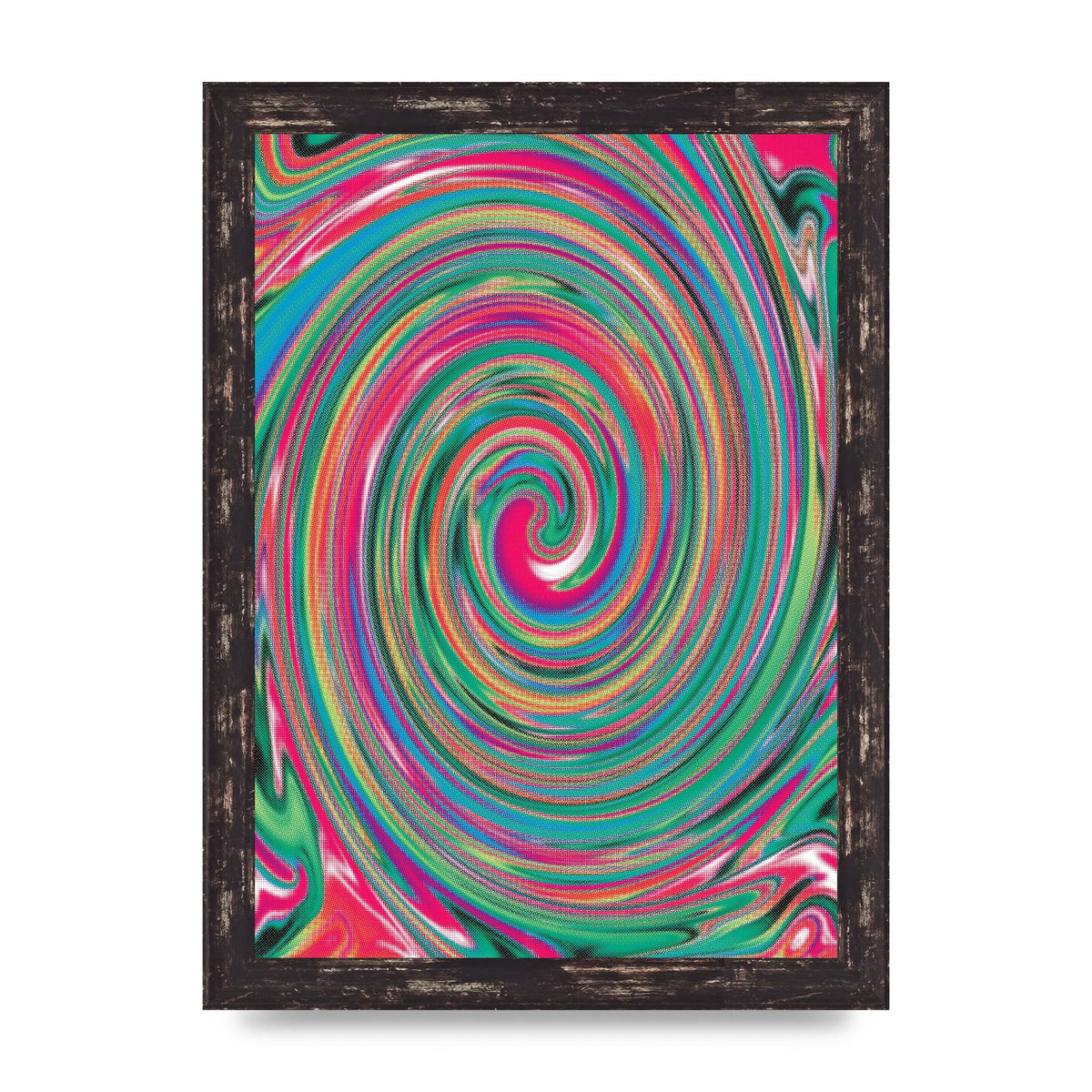 Halftone Multicolour Trippy Swirl Printed Poster - A4 framed
