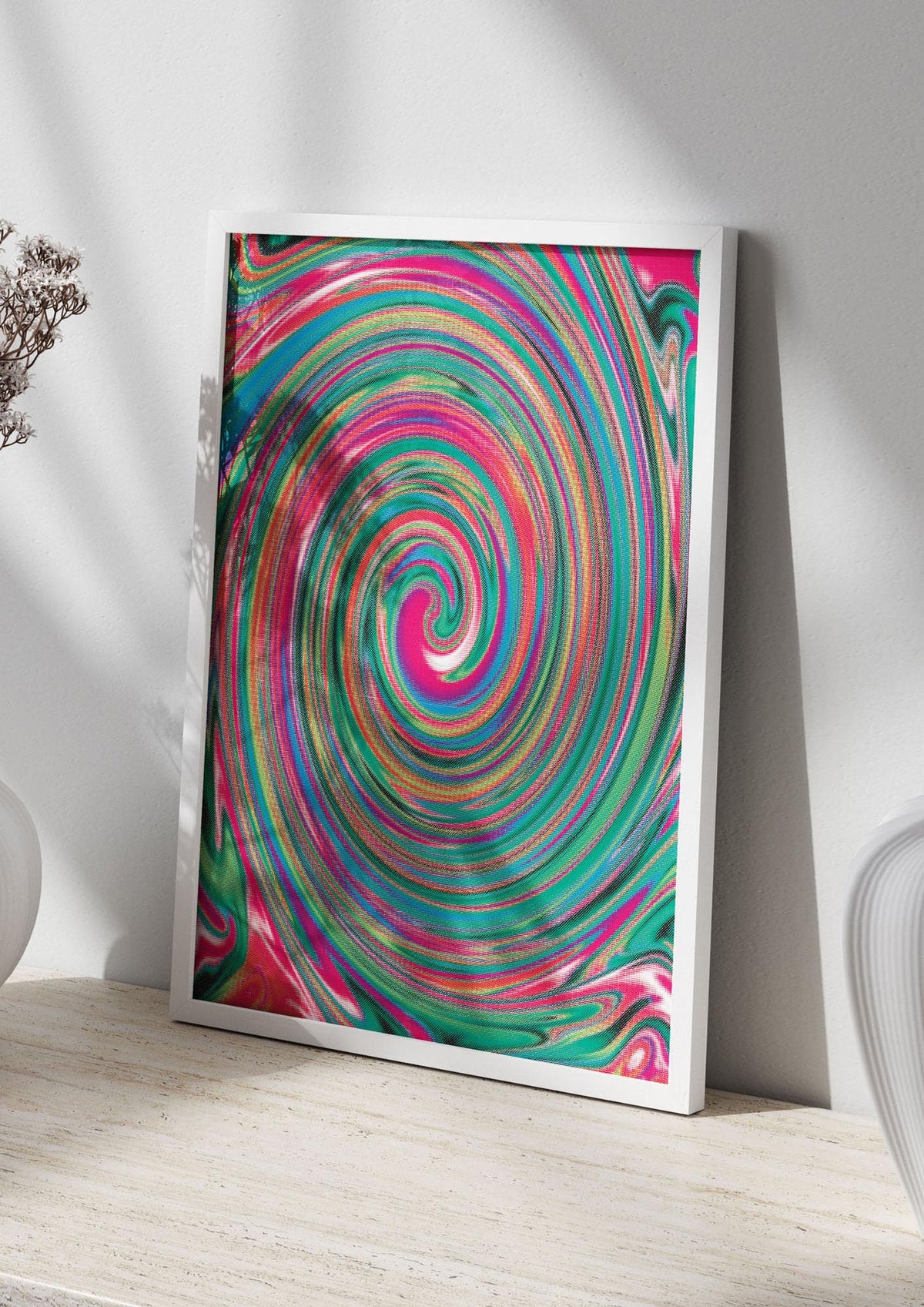 Halftone Multicolour Trippy Swirl Printed Poster - living room 2