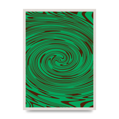 Green Trippy Swirl Wall Art - A2 framed