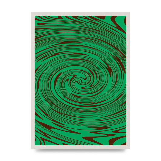 Green Trippy Swirl Wall Art - A2 framed