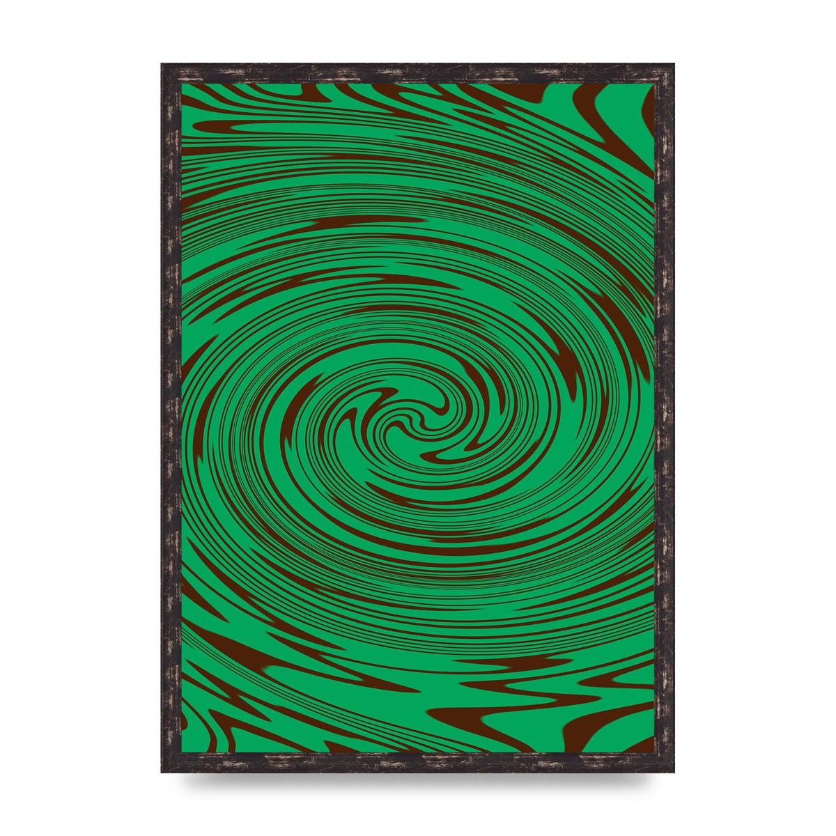 Green Trippy Swirl Wall Art - A2 framed