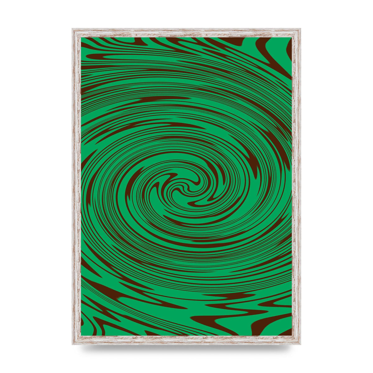Green Trippy Swirl Wall Art - A2 framed