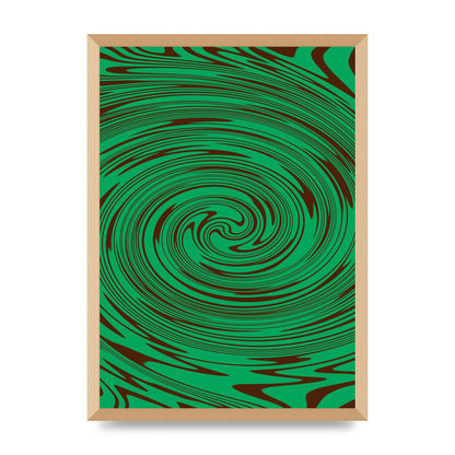 Green Trippy Swirl Wall Art - A2 framed