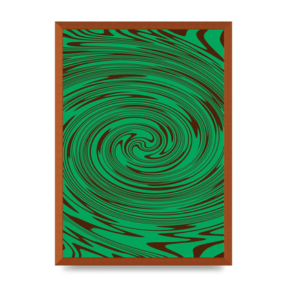 Green Trippy Swirl Wall Art - A2 framed
