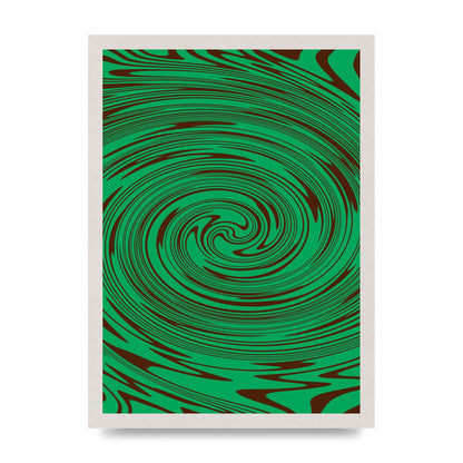 Green Trippy Swirl Wall Art - A3 framed
