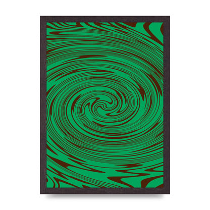 Green Trippy Swirl Wall Art - A3 framed