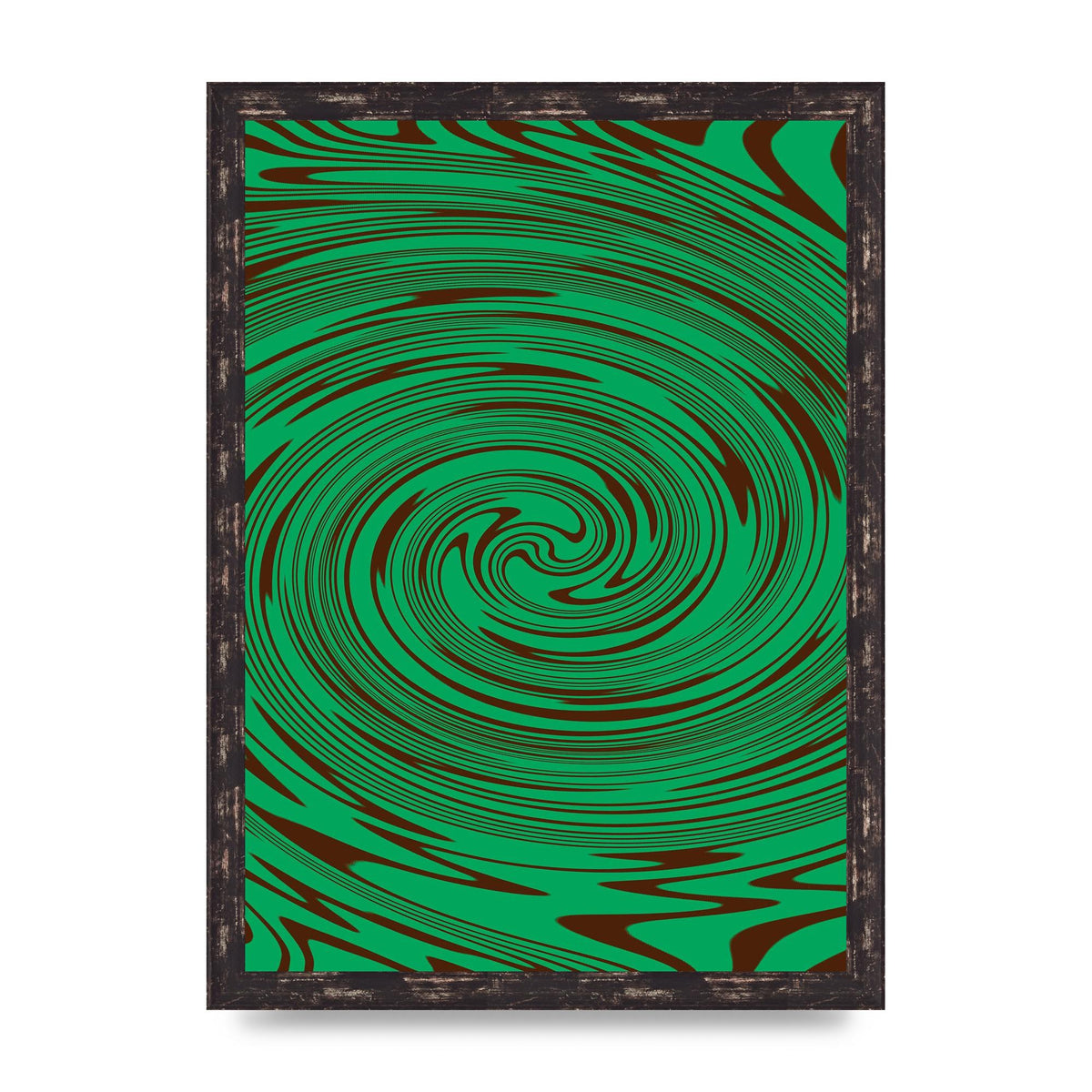 Green Trippy Swirl Wall Art - A3 framed