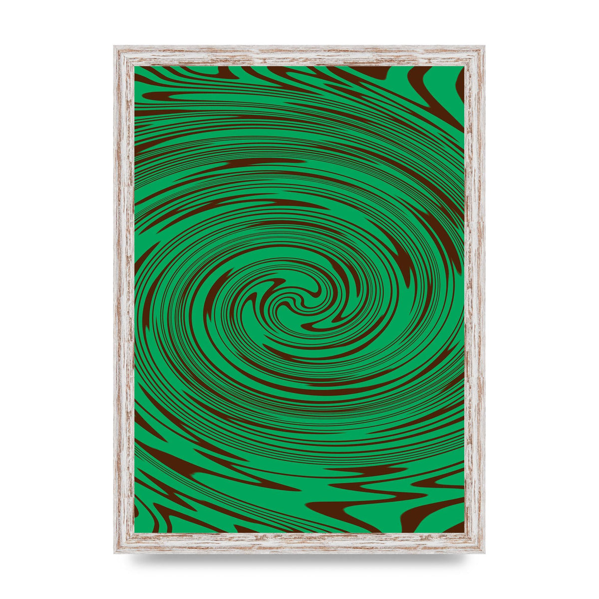 Green Trippy Swirl Wall Art - A3 framed