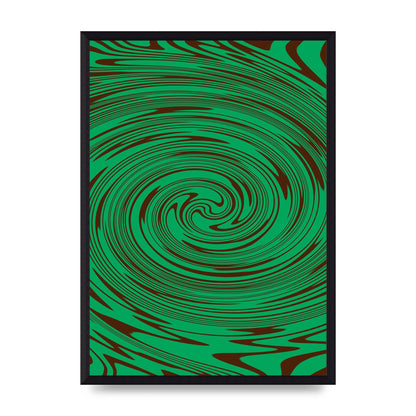 Green Trippy Swirl Wall Art - A3 framed