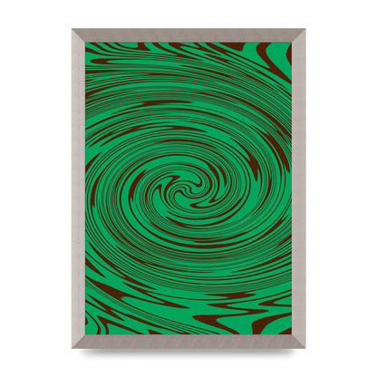 Green Trippy Swirl Wall Art - A3 framed