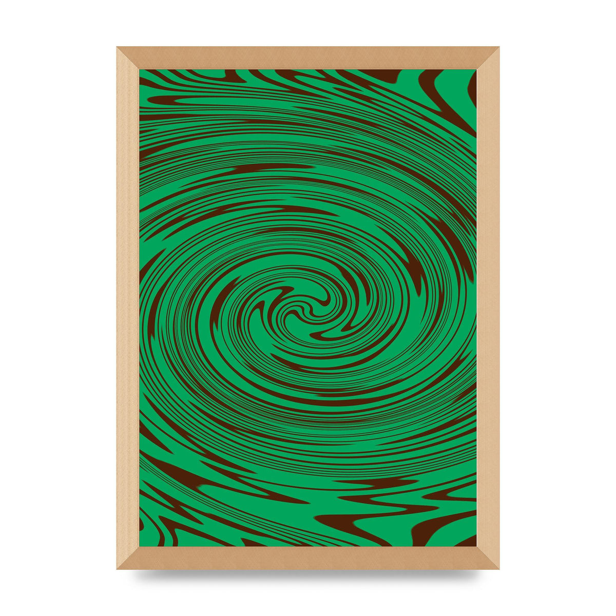 Green Trippy Swirl Wall Art - A3 framed