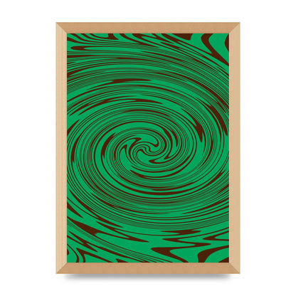 Green Trippy Swirl Wall Art - A3 framed