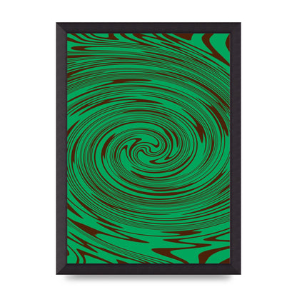 Green Trippy Swirl Wall Art - A3 framed