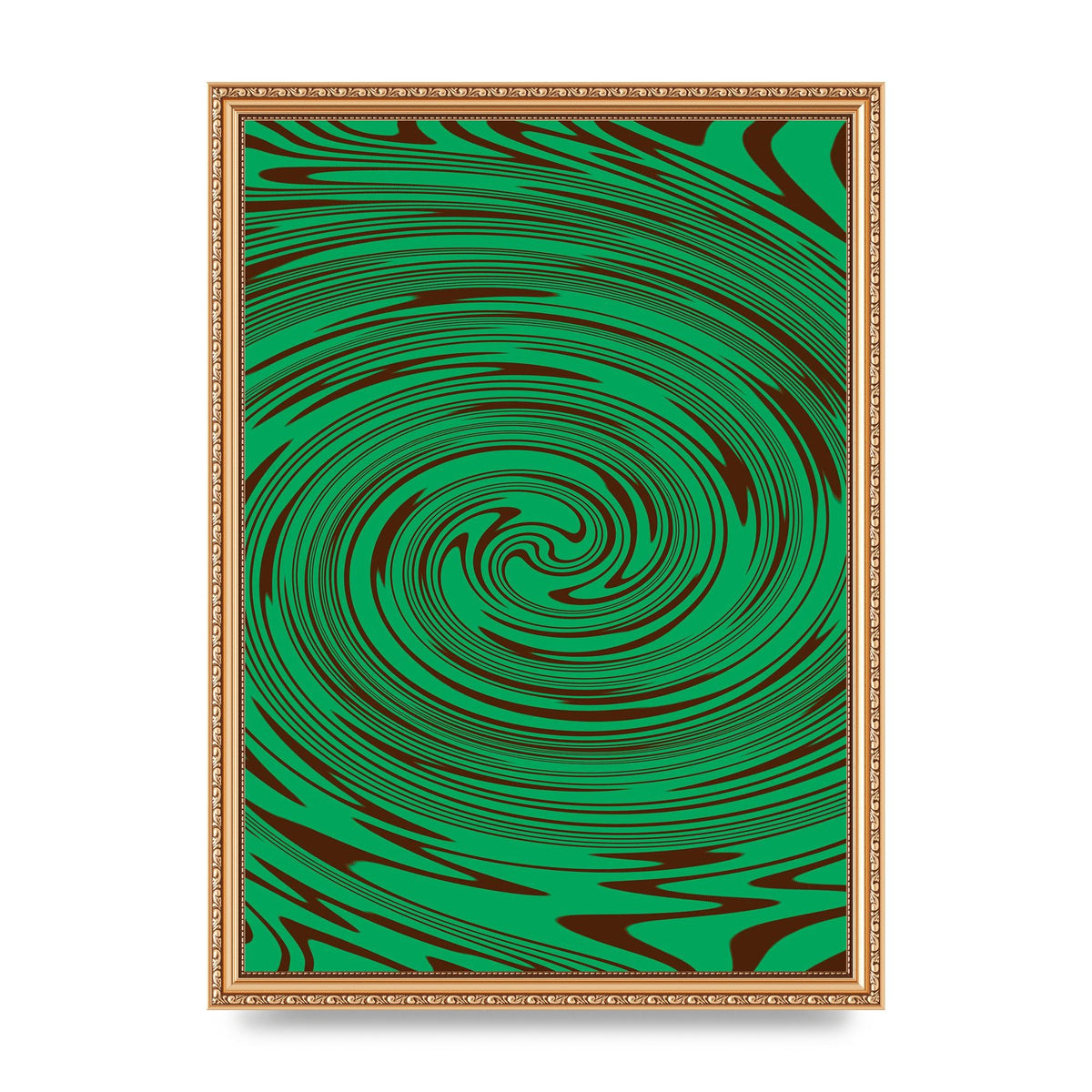 Green Trippy Swirl Wall Art - A3 framed