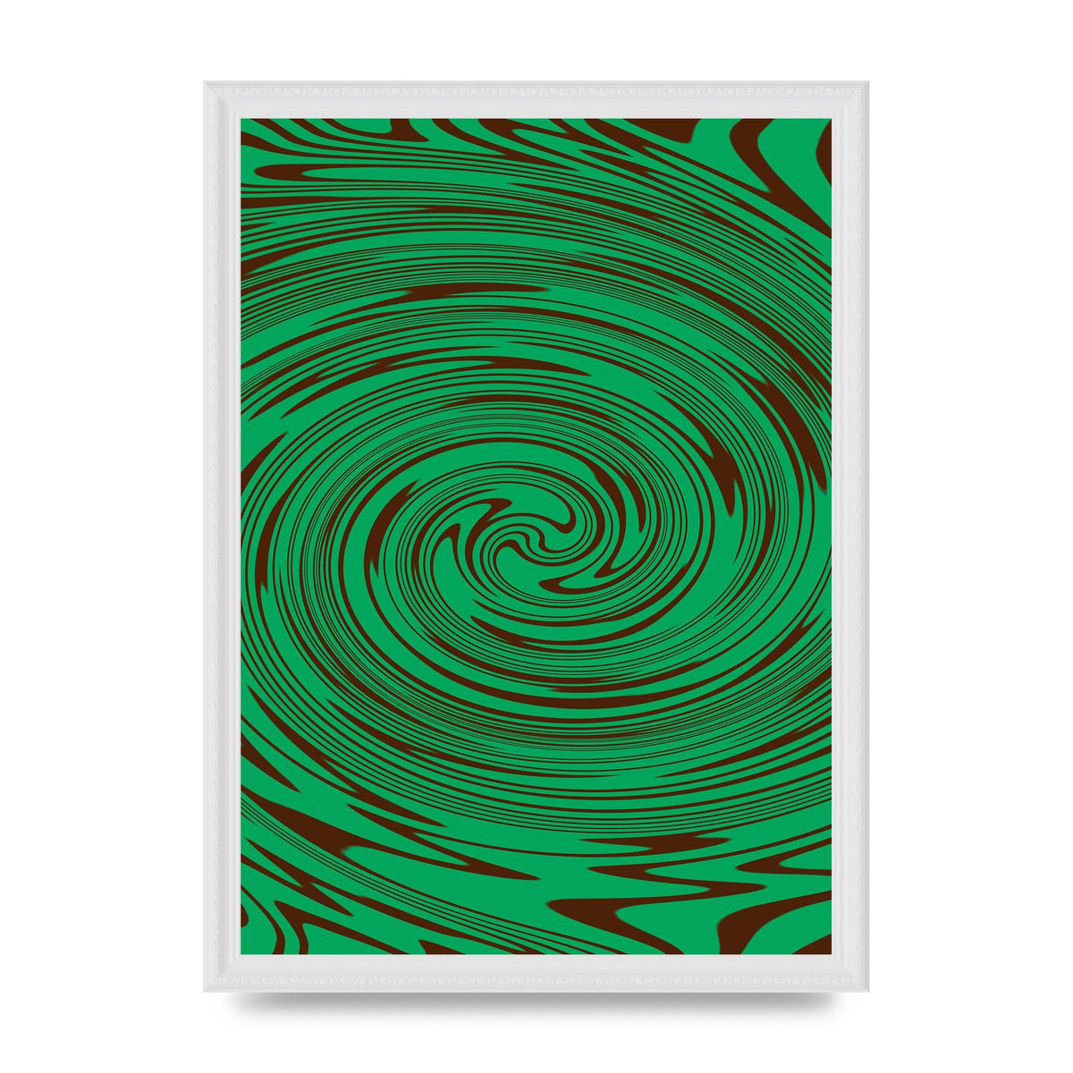 Green Trippy Swirl Wall Art - A3 framed
