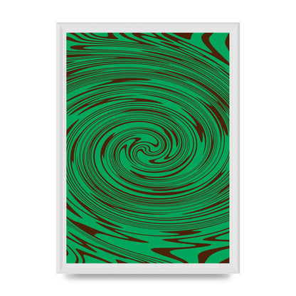 Green Trippy Swirl Wall Art - A3 framed
