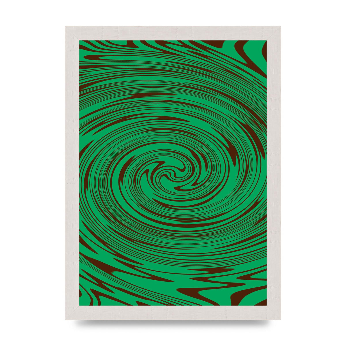 Green Trippy Swirl Wall Art - A4 framed