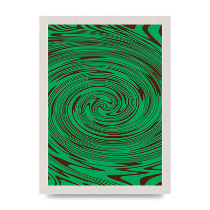 Green Trippy Swirl Wall Art - A4 framed