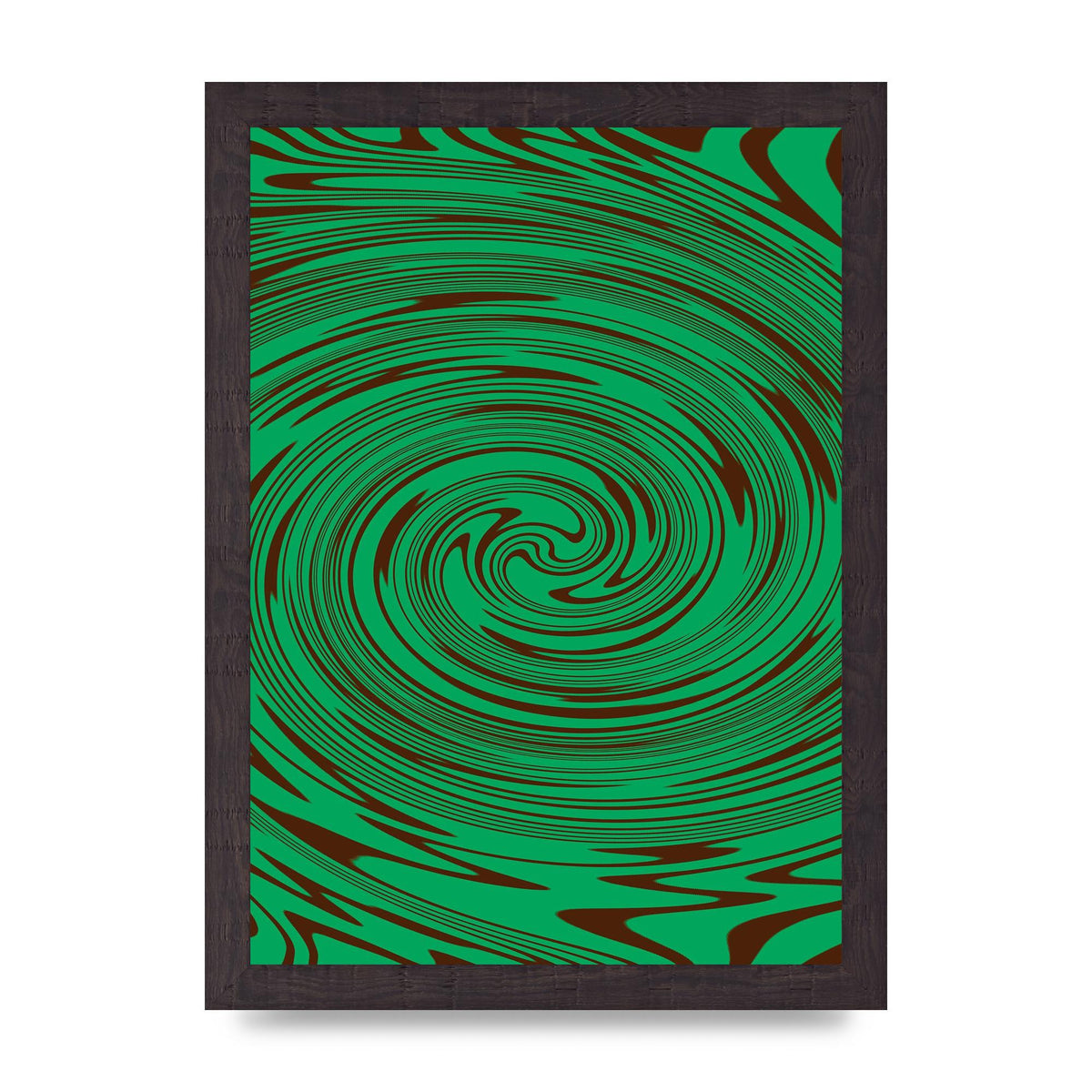 Green Trippy Swirl Wall Art - A4 framed