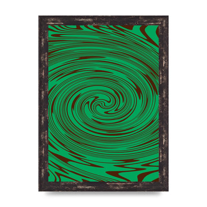 Green Trippy Swirl Wall Art - A4 framed
