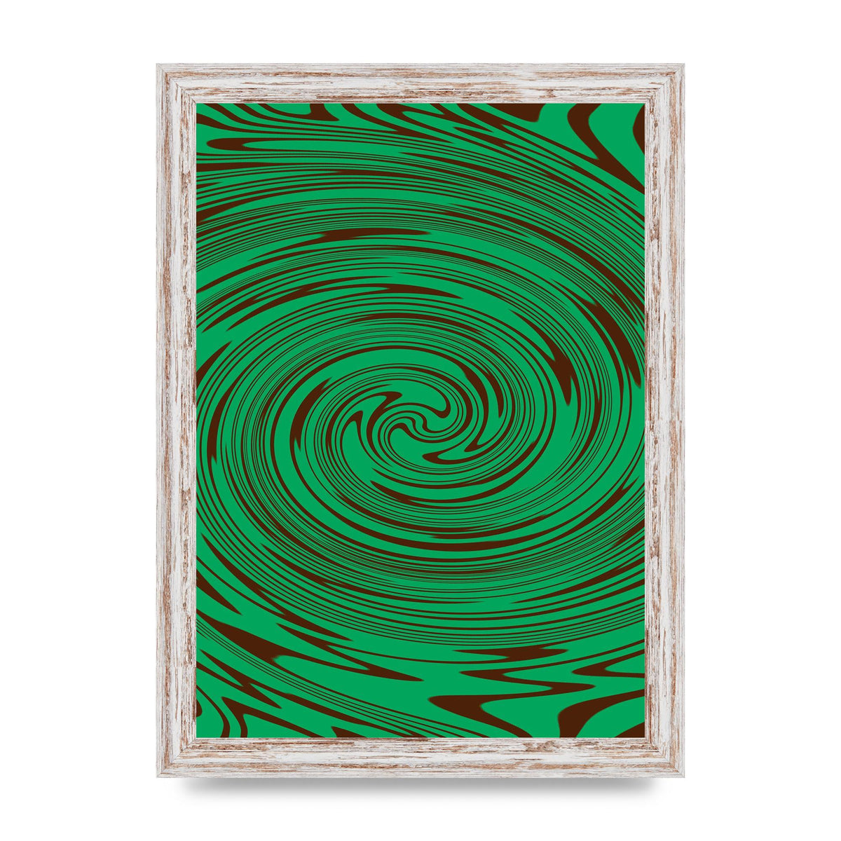 Green Trippy Swirl Wall Art - A4 framed