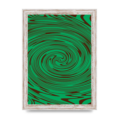 Green Trippy Swirl Wall Art - A4 framed