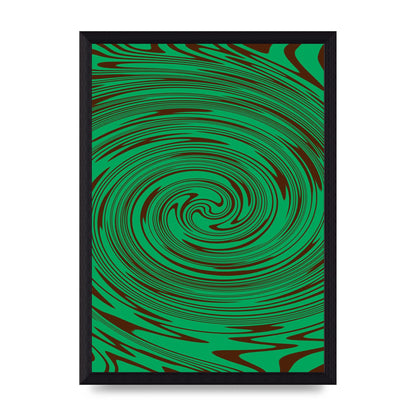 Green Trippy Swirl Wall Art - A4 framed