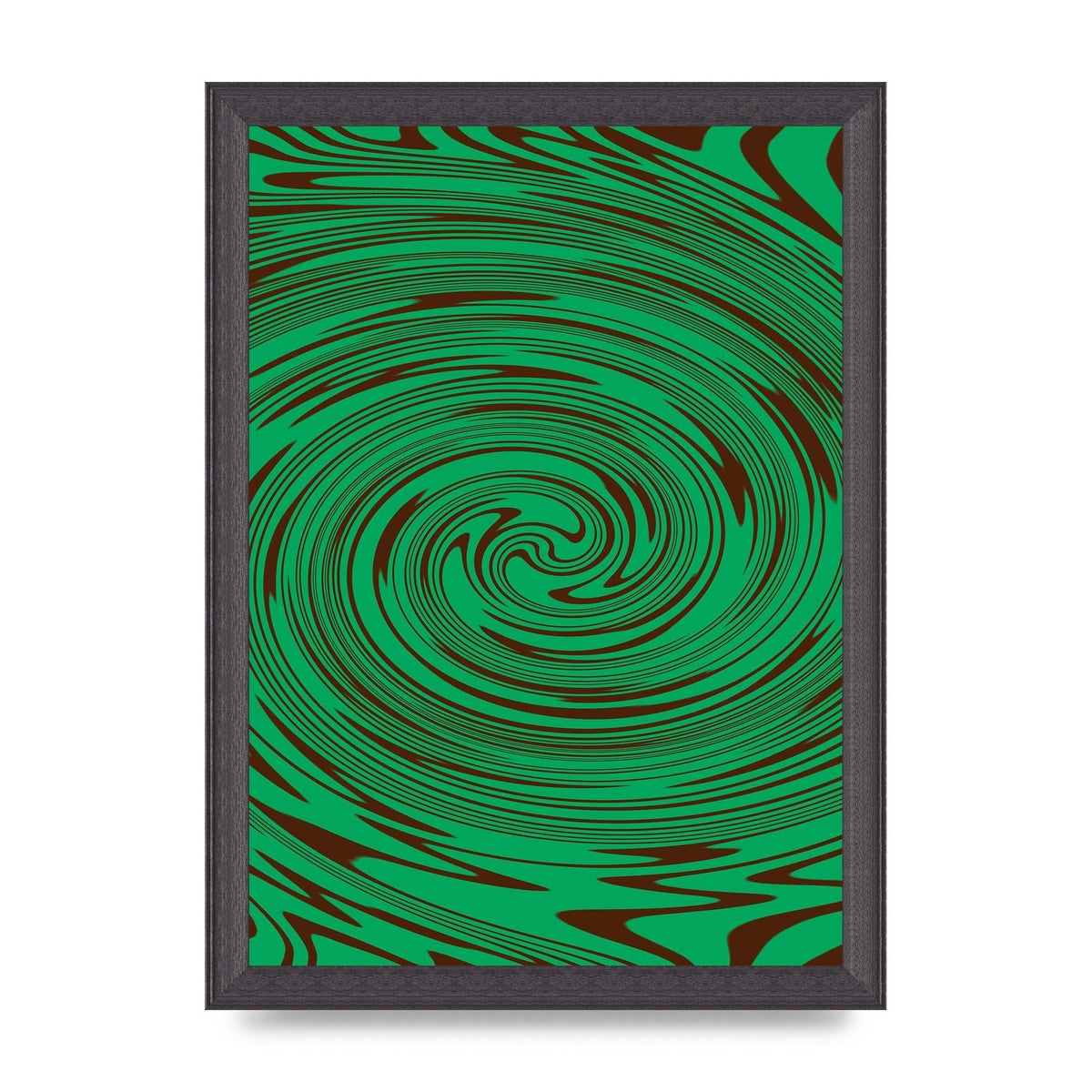 Green Trippy Swirl Wall Art - A4 framed