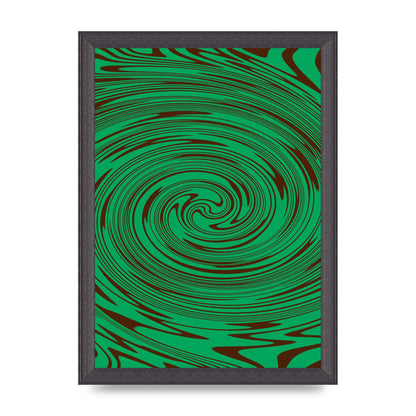 Green Trippy Swirl Wall Art - A4 framed