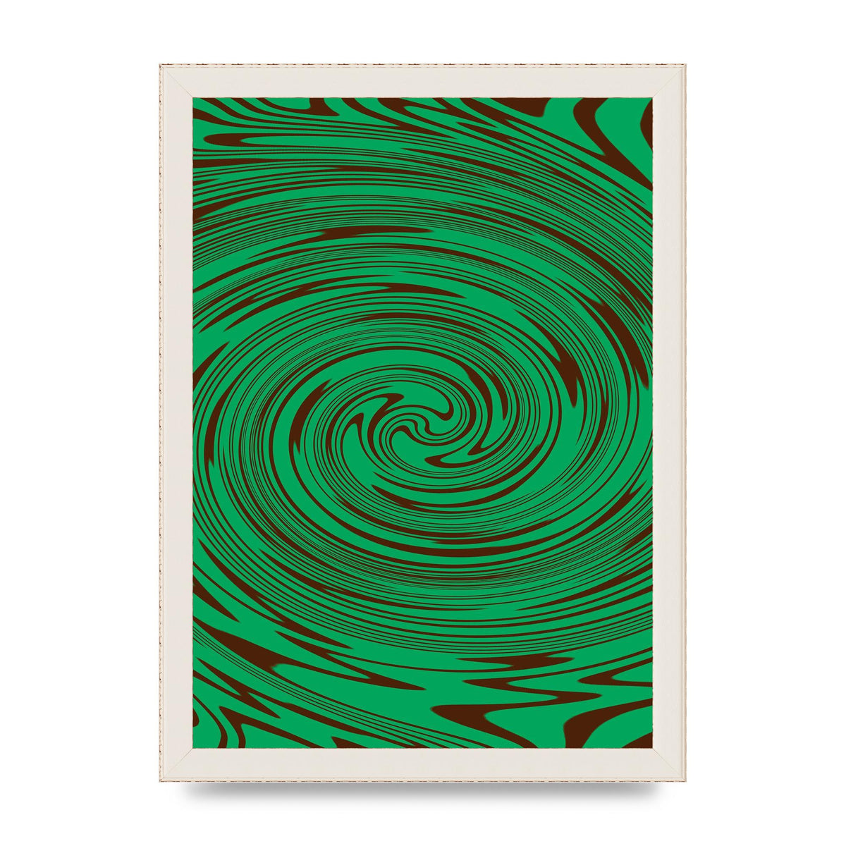 Green Trippy Swirl Wall Art - A4 framed