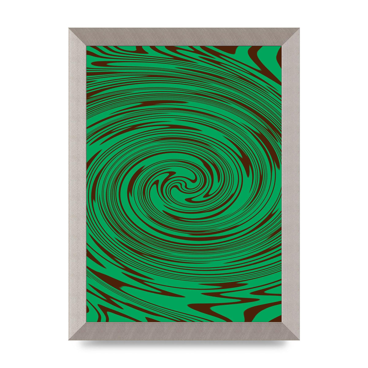 Green Trippy Swirl Wall Art - A4 framed