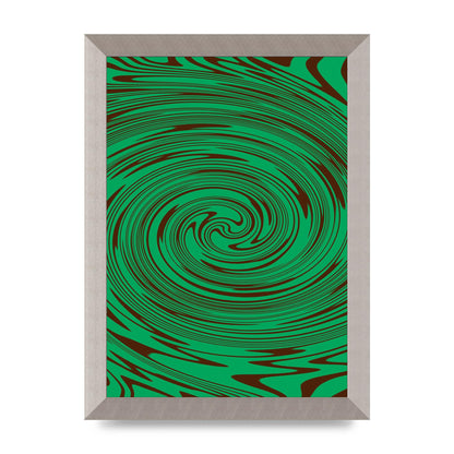Green Trippy Swirl Wall Art - A4 framed