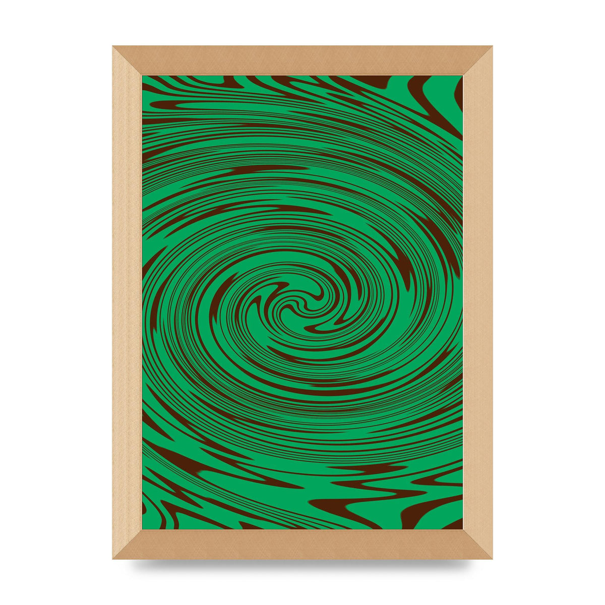Green Trippy Swirl Wall Art - A4 framed