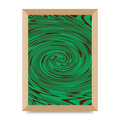 Green Trippy Swirl Wall Art - A4 framed