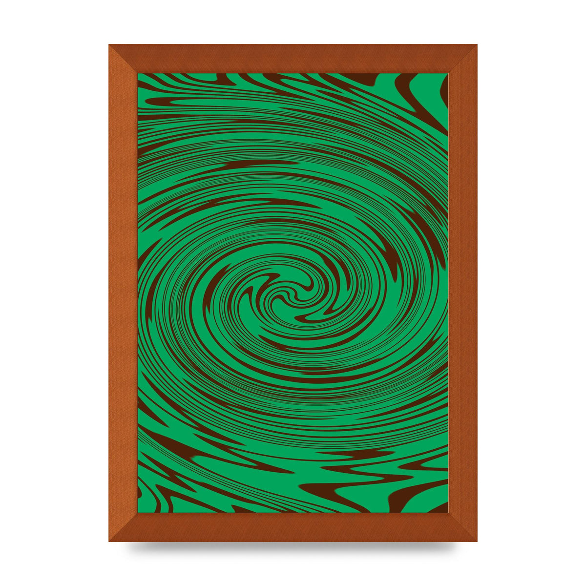 Green Trippy Swirl Wall Art - A4 framed