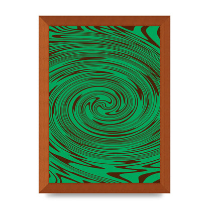 Green Trippy Swirl Wall Art - A4 framed