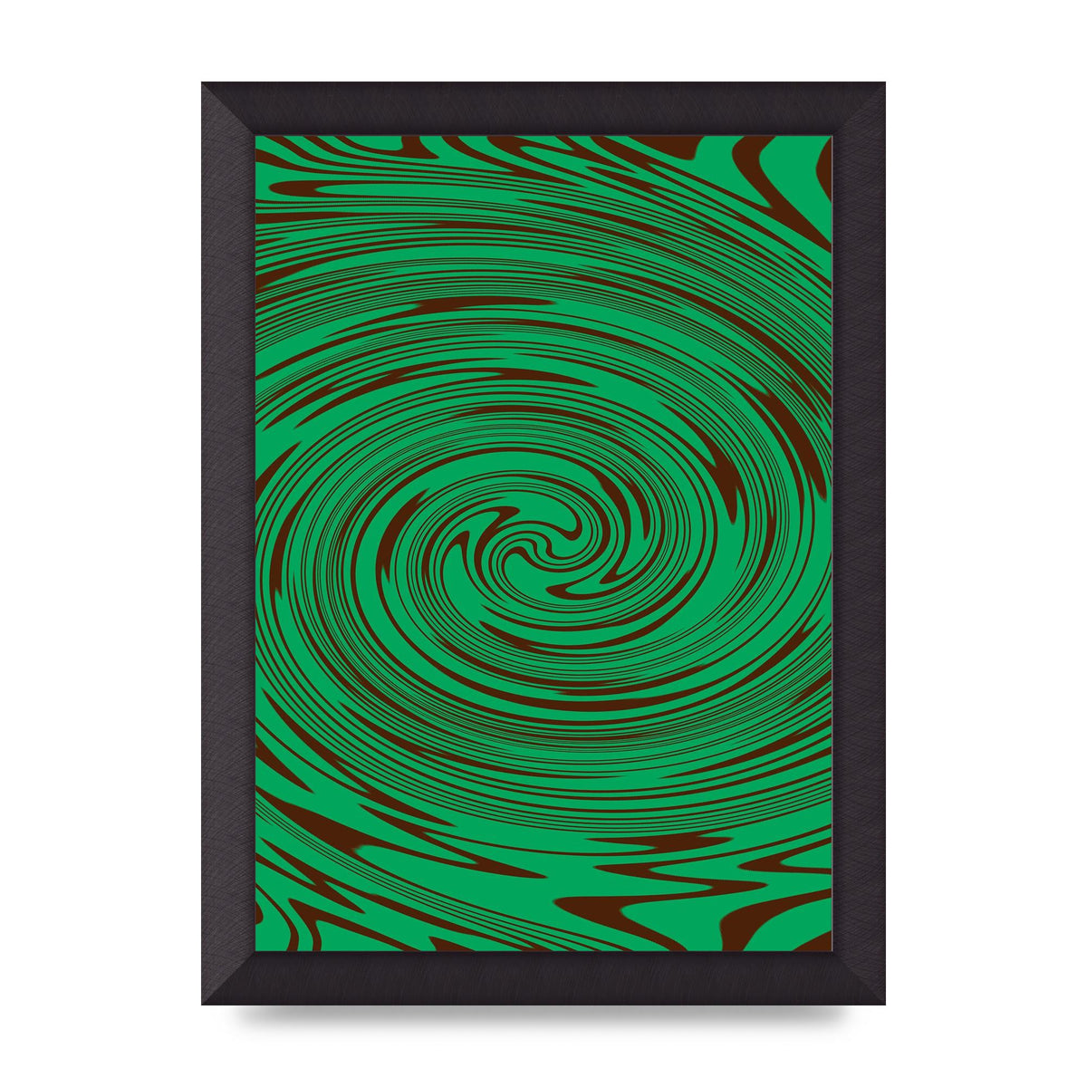 Green Trippy Swirl Wall Art - A4 framed
