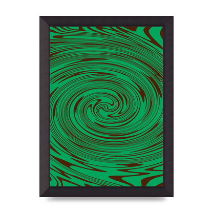 Green Trippy Swirl Wall Art - A4 framed