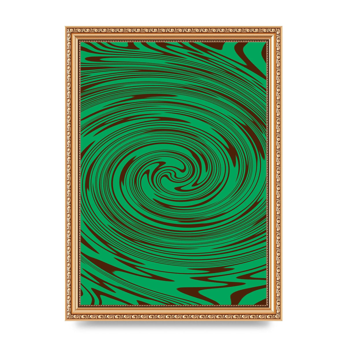 Green Trippy Swirl Wall Art - A4 framed