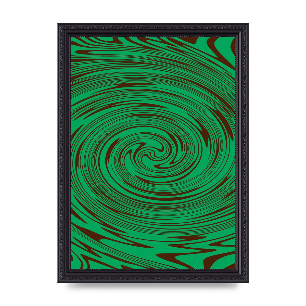 Green Trippy Swirl Wall Art - A4 framed