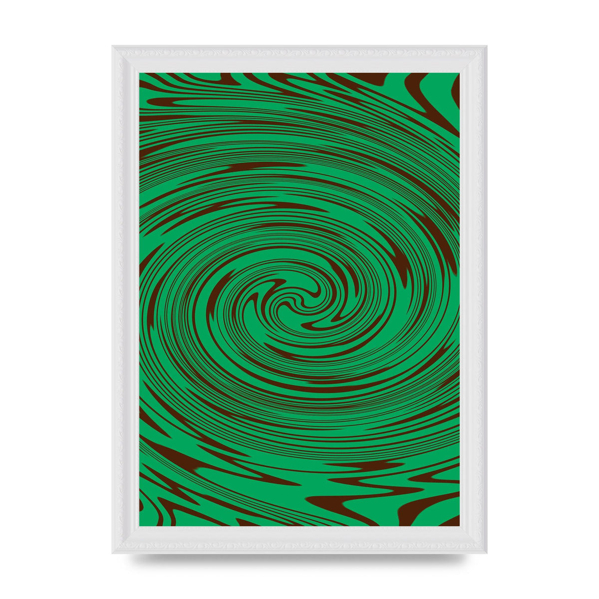 Green Trippy Swirl Wall Art - A4 framed