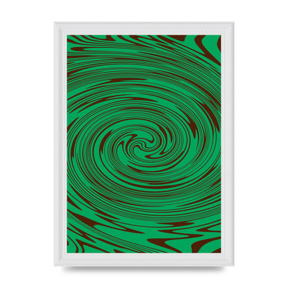 Green Trippy Swirl Wall Art - A4 framed