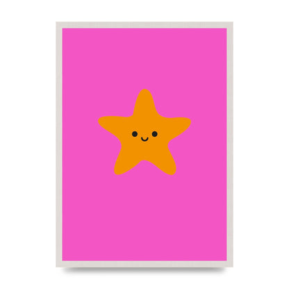 Kids Starfish Illustration Girls print in an A2 white saw cut grain frame