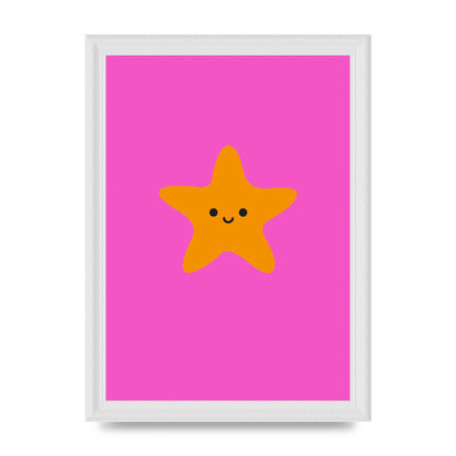 Kids Starfish Illustration Girls Wall Art - A4 framed