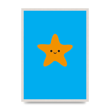 Kids Starfish Illustration Boys print in an A2 white saw cut grain frame