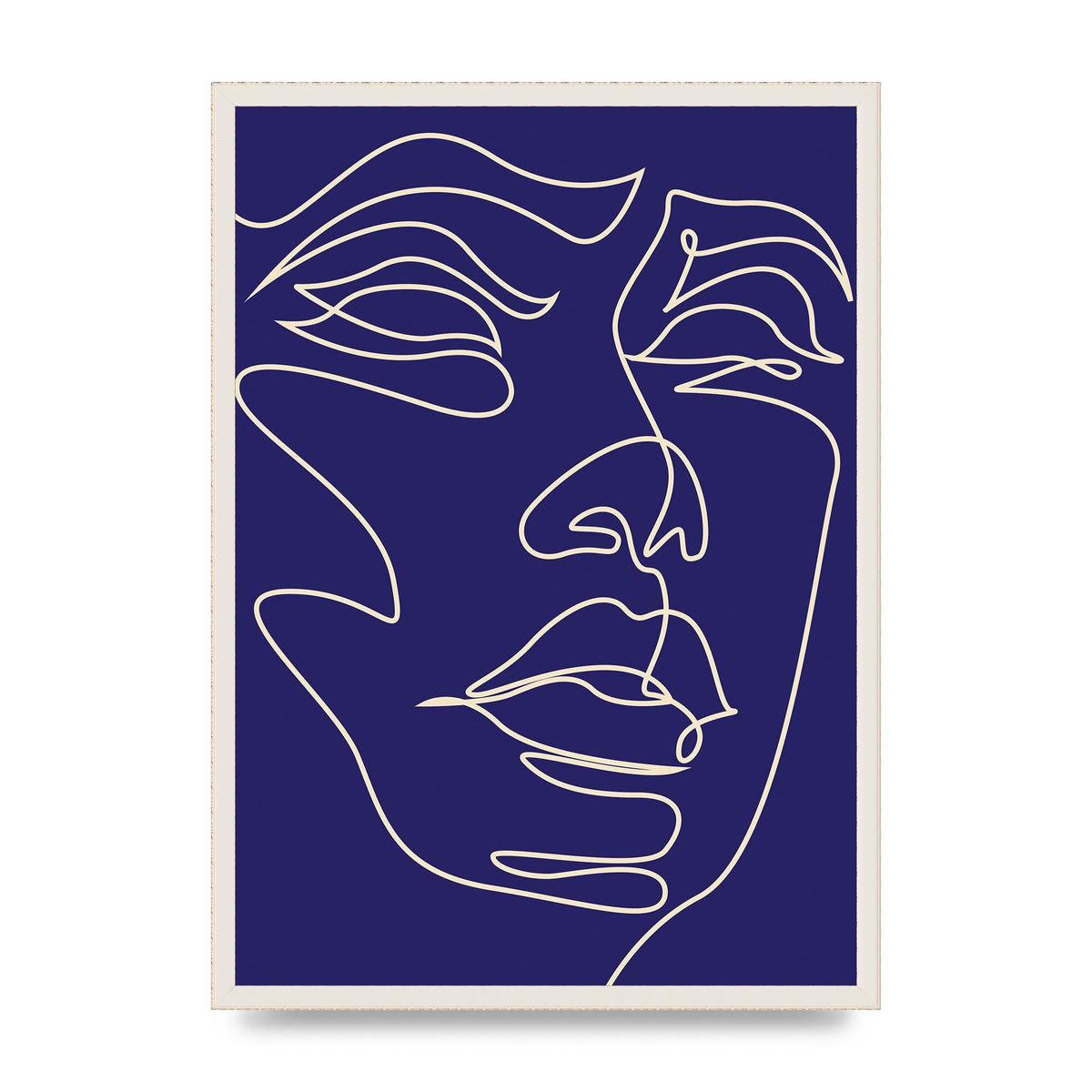 Face Line Drawing Blue Wall Art - A2 framed